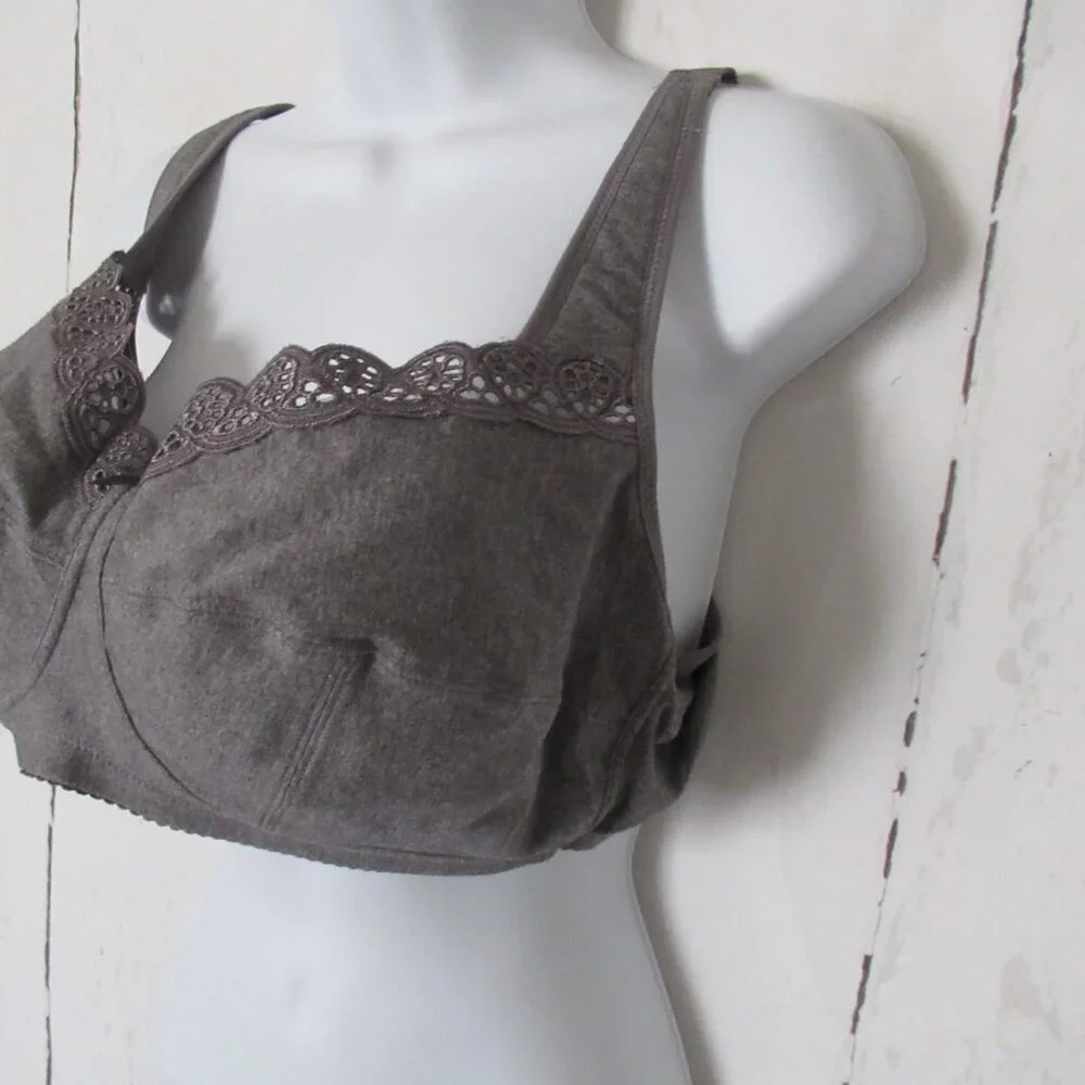 New Delimira Bra 44C Gray‎ Lace Plus Size Back Closure Wire Free Wireless W604S